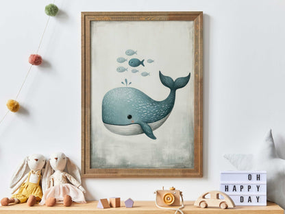 Blue Whale Nursery Print, Ocean Theme Art, Sea Animal Decor - WildfieldPrints