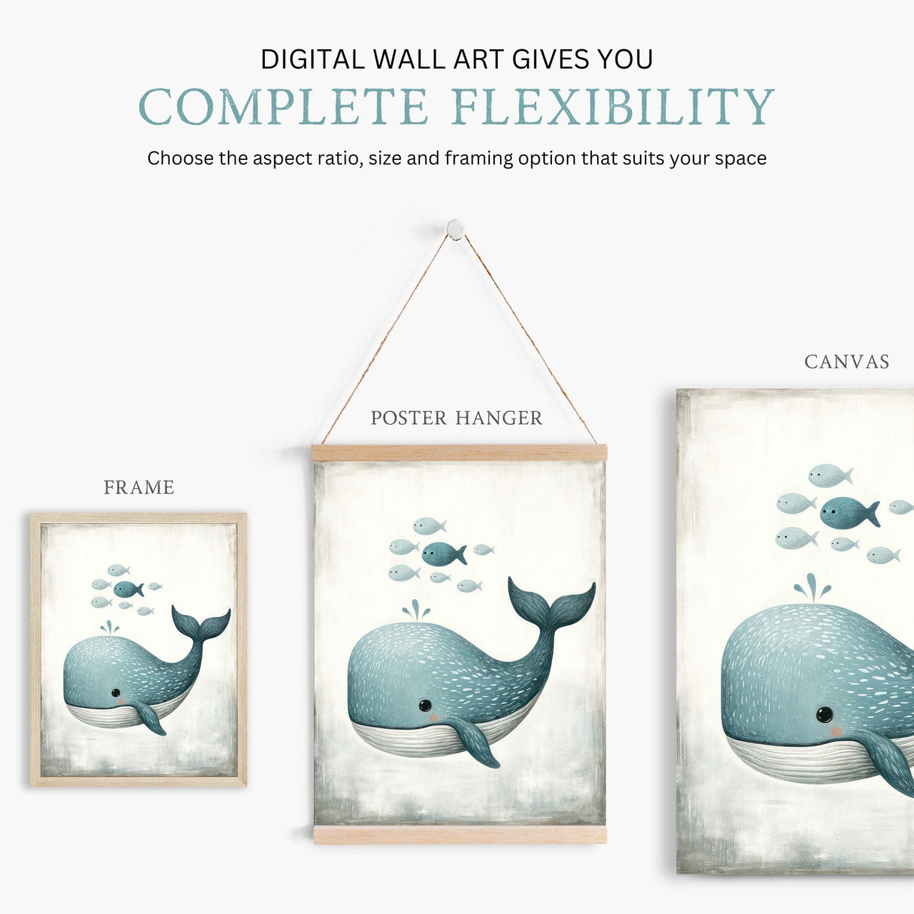 Blue Whale Nursery Print – Ocean Kids Room Wall Art