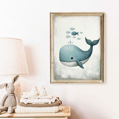 Blue Whale Nursery Print, Ocean Theme Art, Sea Animal Decor - WildfieldPrints