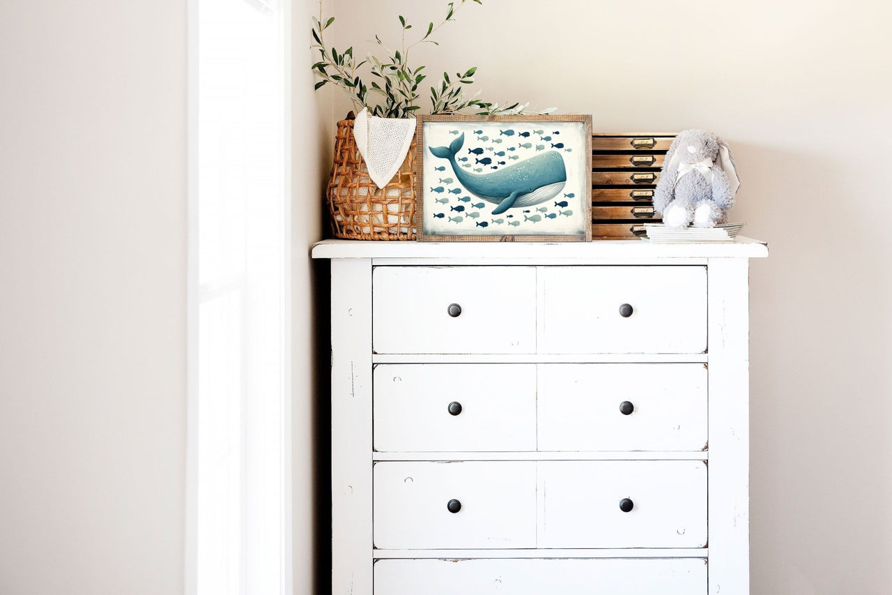Blue Whale Wall Art – Ocean Nursery Print