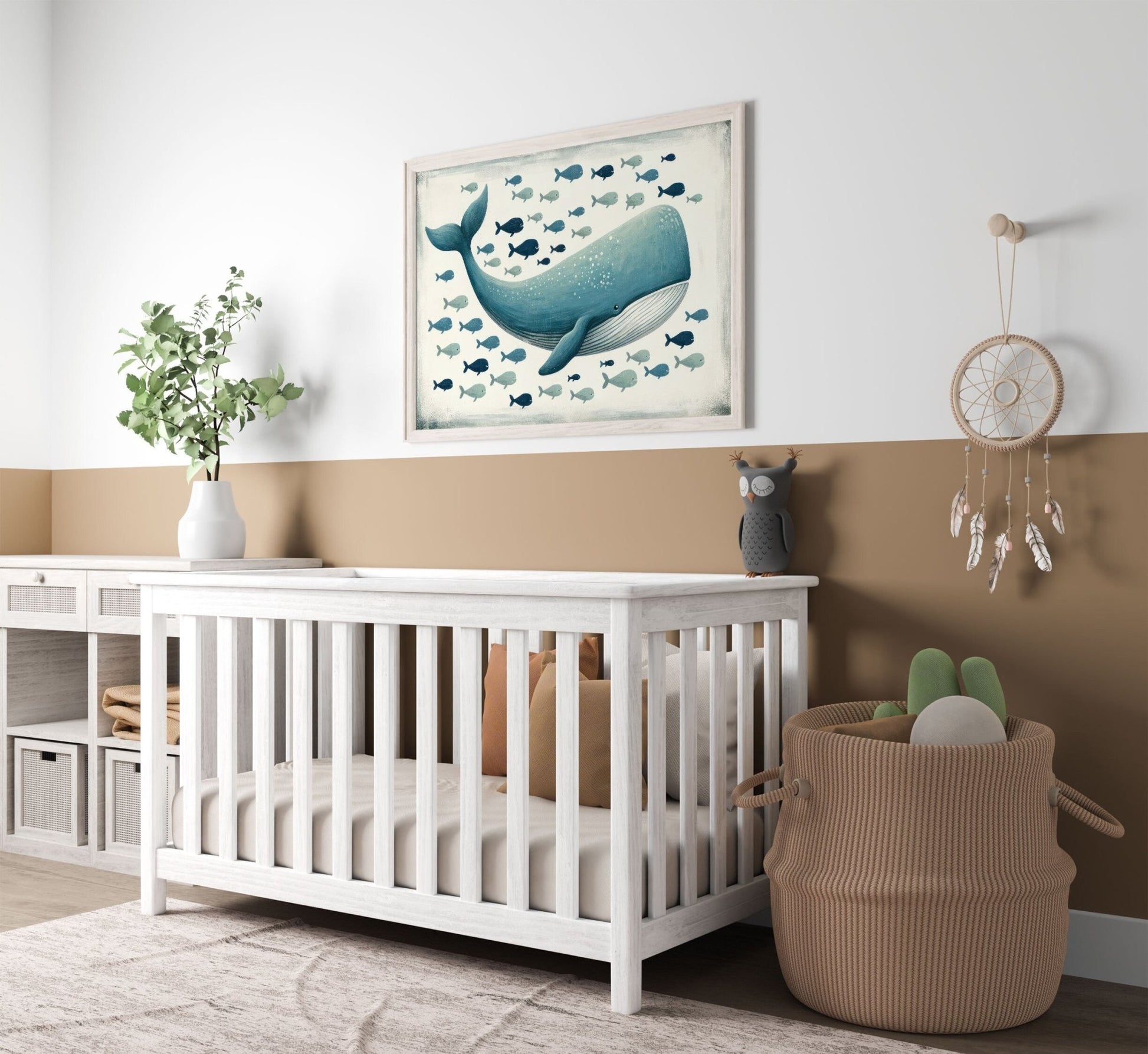 Blue Whale Nursery Print, Ocean Theme Decor, Vintage Sea Animal Art - WildfieldPrints