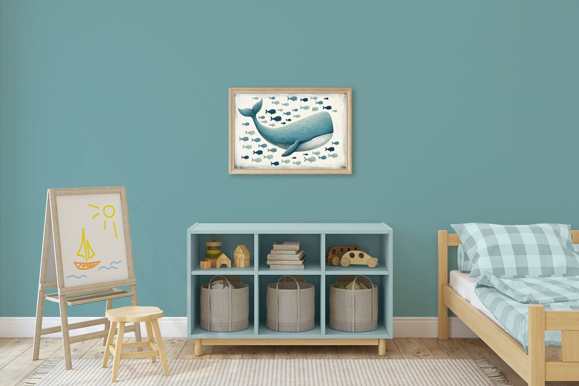 Blue Whale Nursery Print, Ocean Theme Decor, Vintage Sea Animal Art - WildfieldPrints