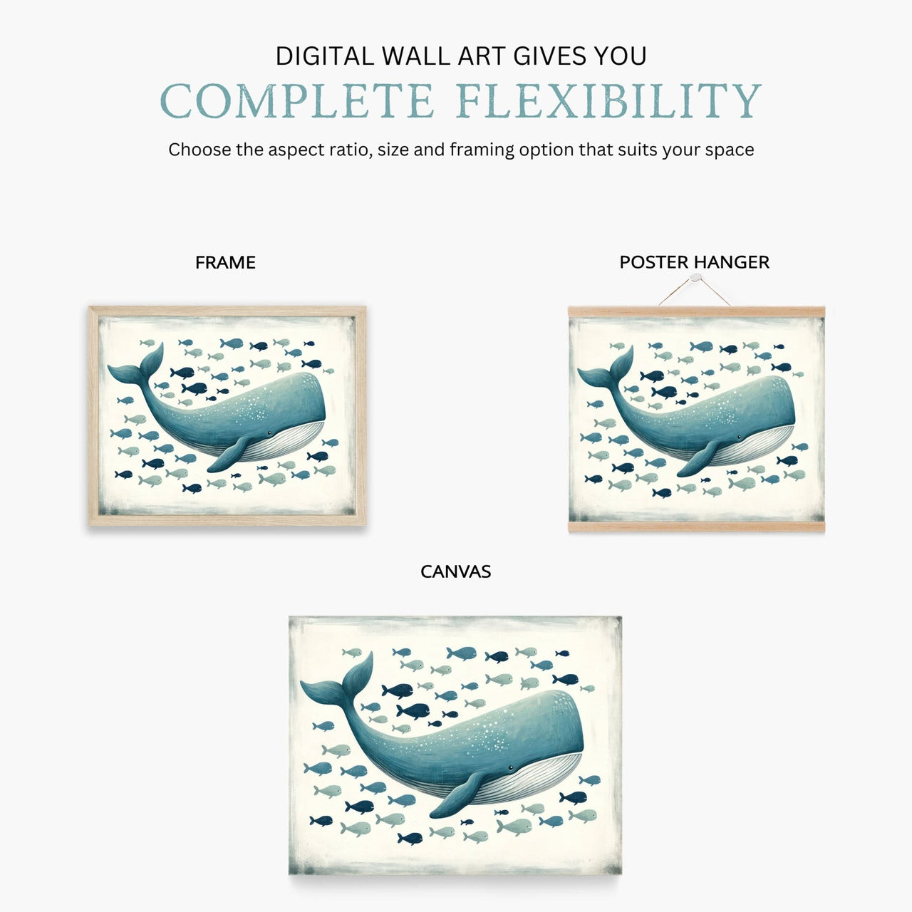 Blue Whale Wall Art – Ocean Nursery Print