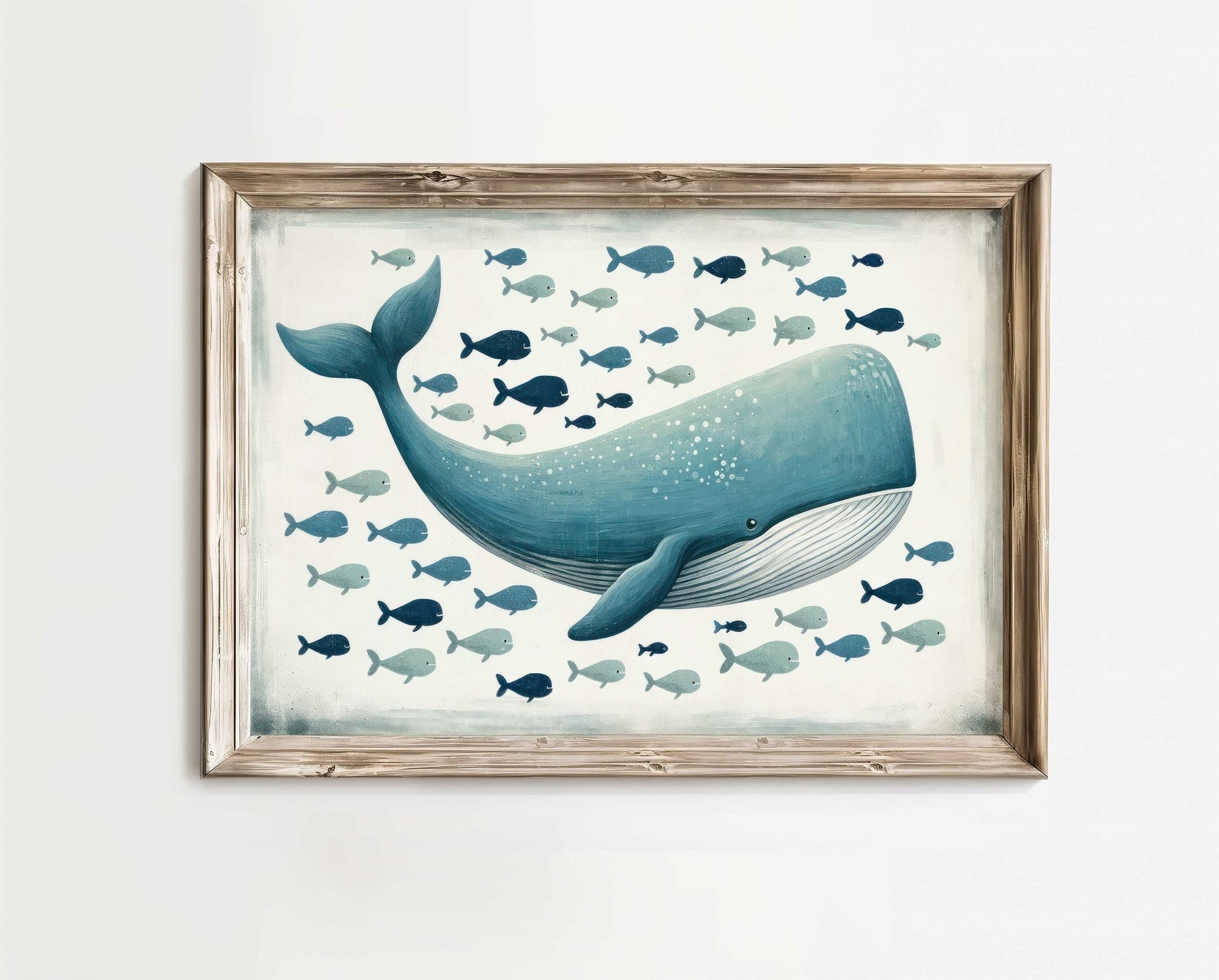 Blue Whale Nursery Print, Ocean Theme Decor, Vintage Sea Animal Art - WildfieldPrints