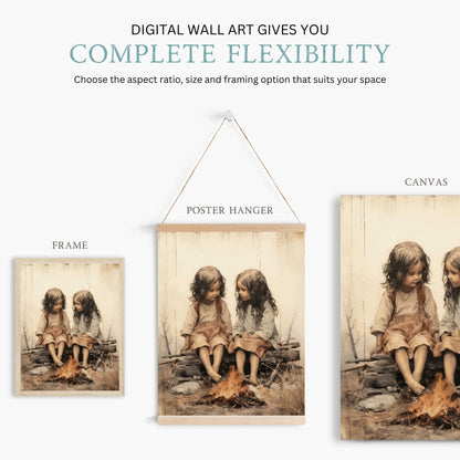 Bohemian Campfire Portrait, Vintage Decor for Dreamy Nurseries - WildfieldPrints