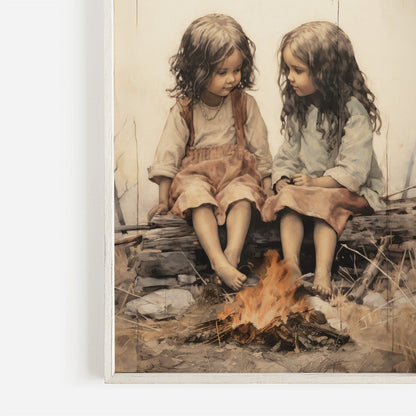 Bohemian Campfire Portrait, Vintage Decor for Dreamy Nurseries - WildfieldPrints