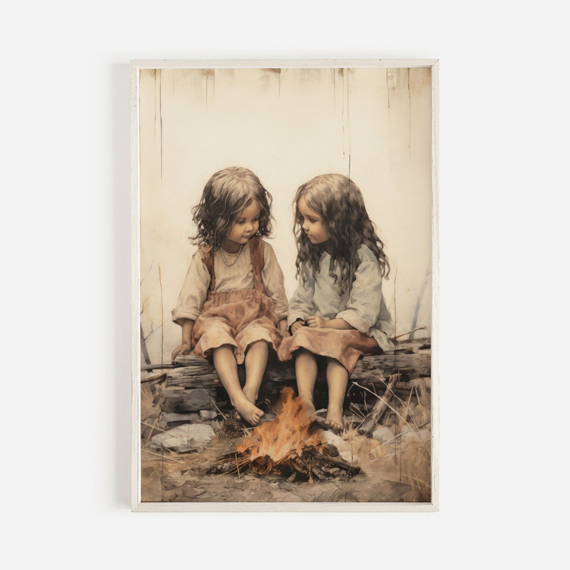 Bohemian Campfire Portrait, Vintage Decor for Dreamy Nurseries - WildfieldPrints