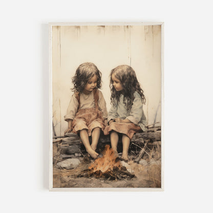 Bohemian Campfire Portrait, Vintage Decor for Dreamy Nurseries - WildfieldPrints