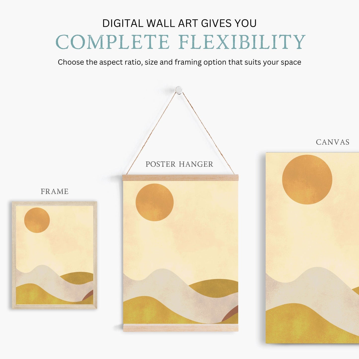Boho Sun and Moon Wall Art, Day & Night Print, Mountain Landscape - WildfieldPrints