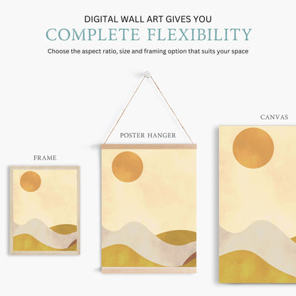 Boho Sun and Moon Wall Art, Day & Night Print, Mountain Landscape - WildfieldPrints