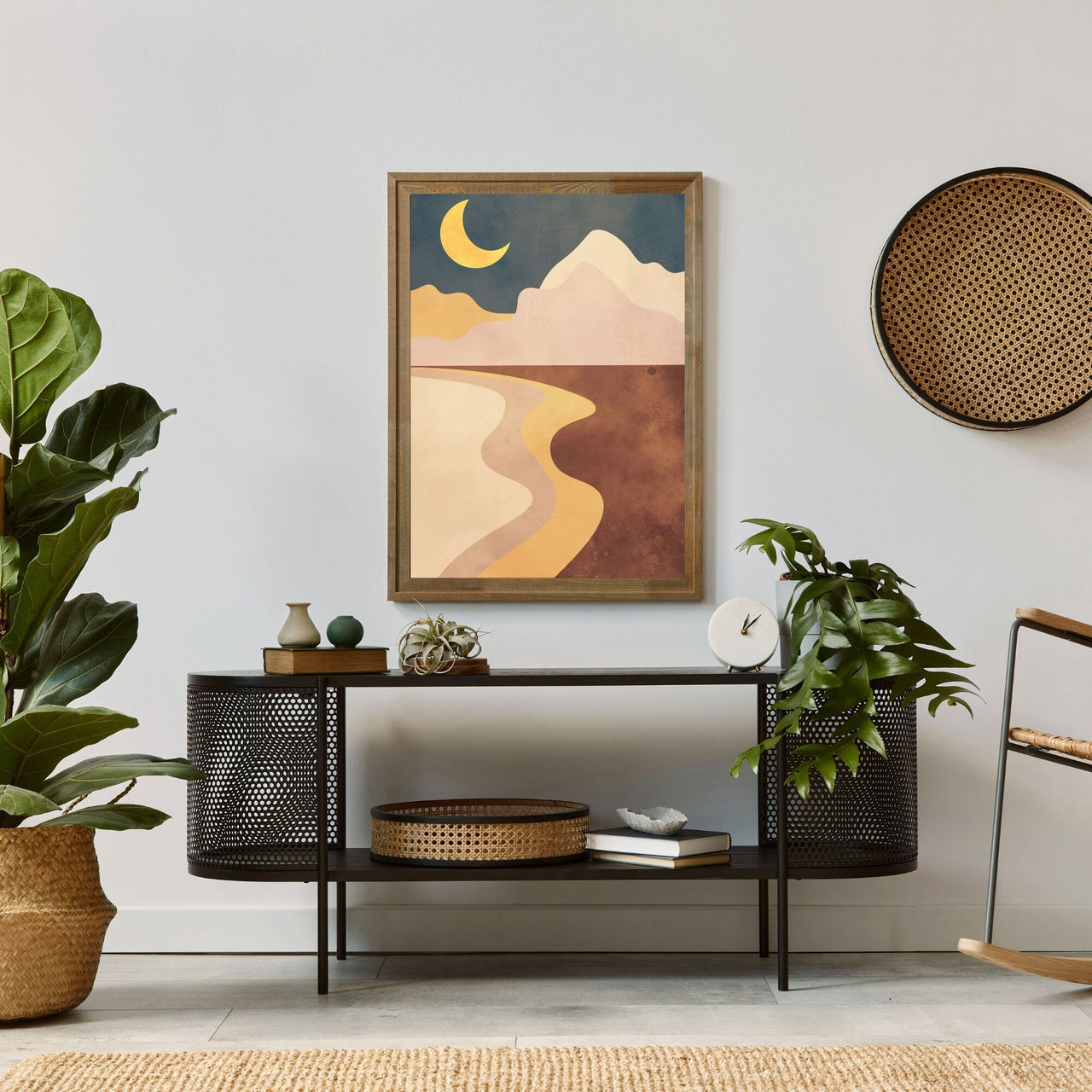 Moon Desert Landscape Wall Art – Boho Living Room Print