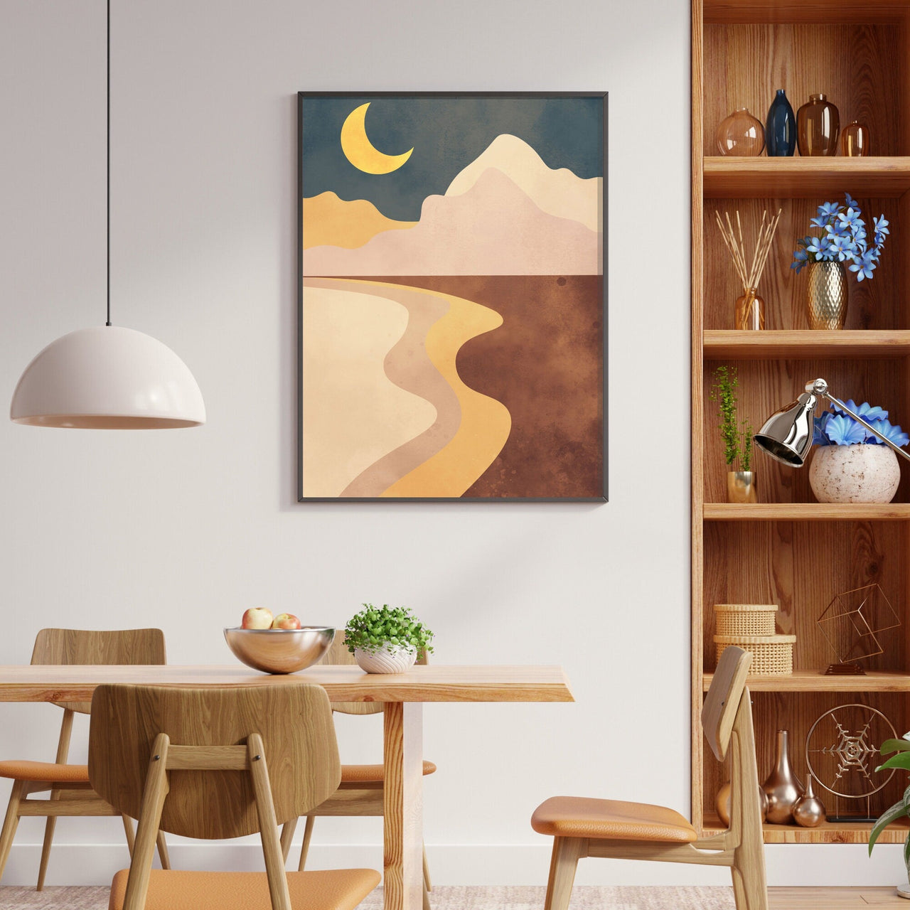 Moon Desert Landscape Wall Art – Boho Living Room Print