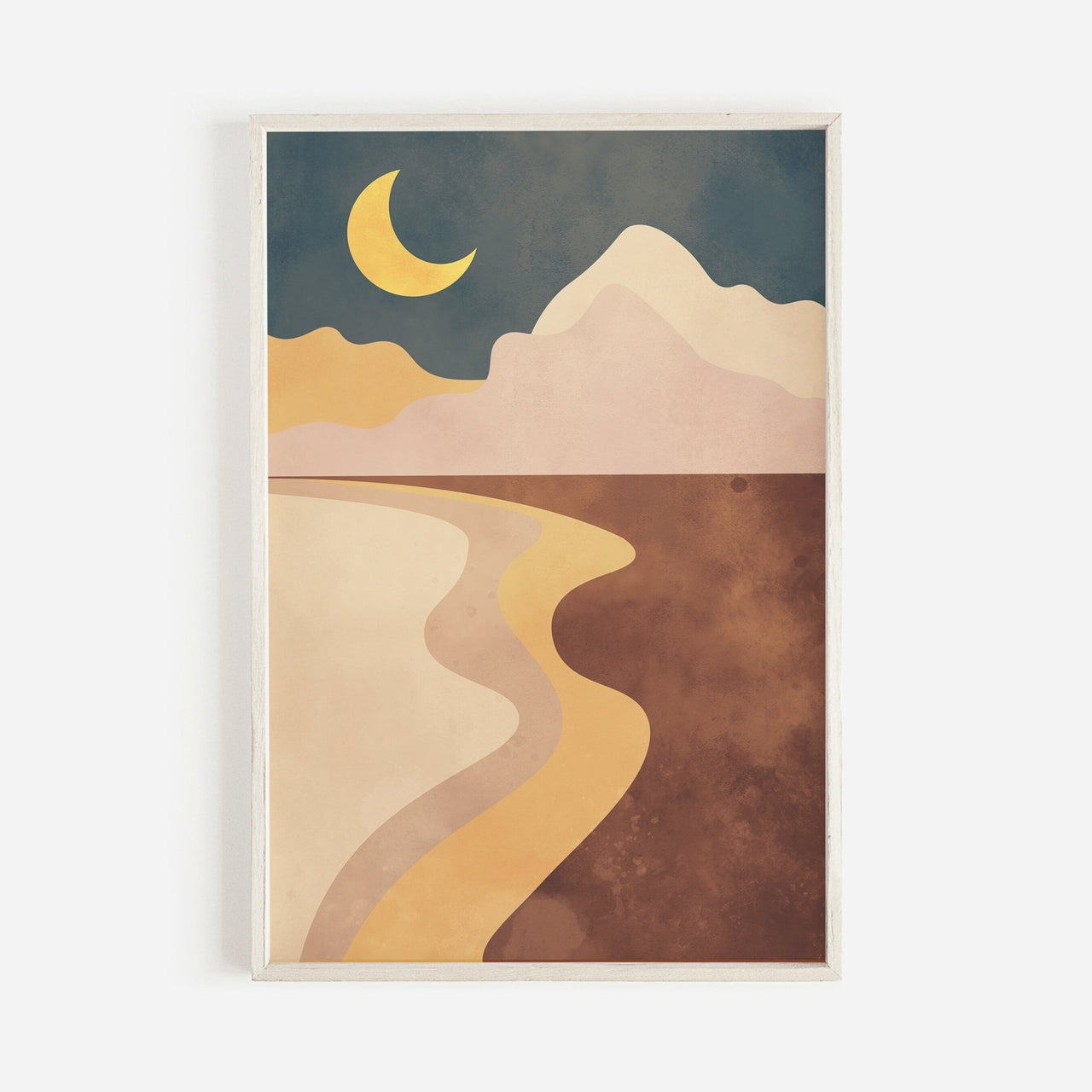 Moon Desert Landscape Wall Art – Boho Living Room Print