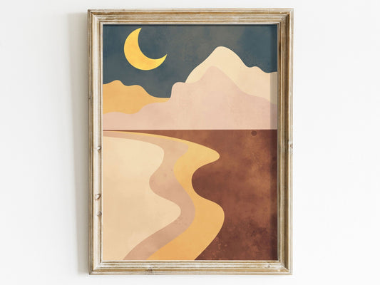 Boho Wall Art, Moon and Desert Landscape Decor, Vintage Style - WildfieldPrints