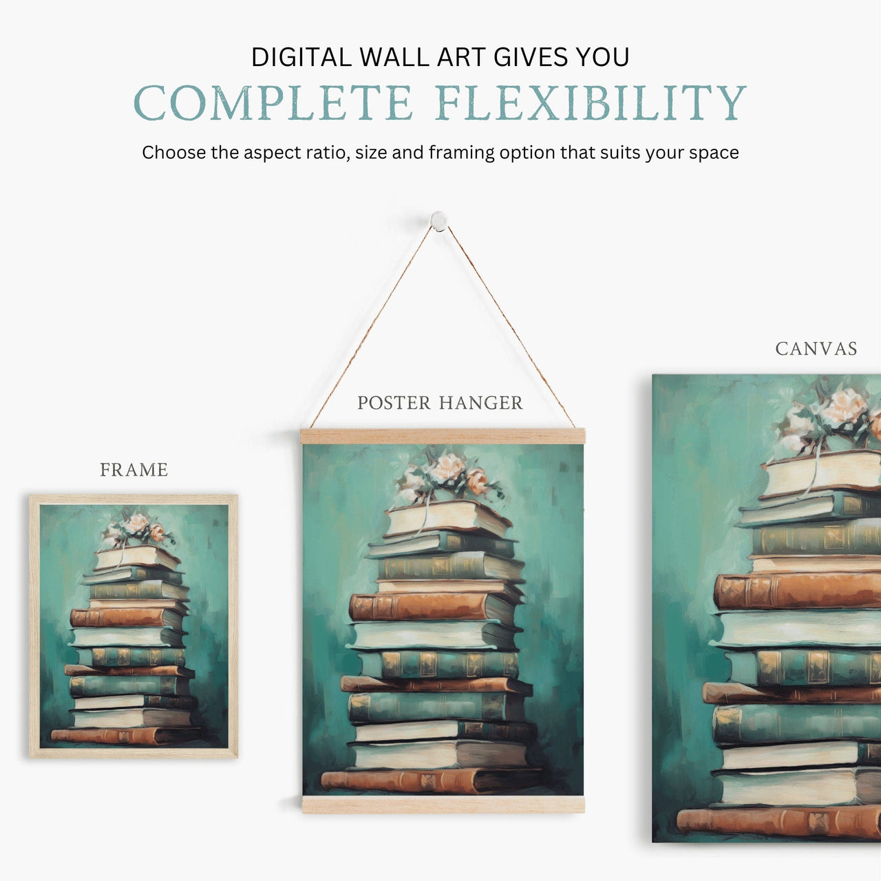 Books Stack Wall Art – Literary Reading Corner Print