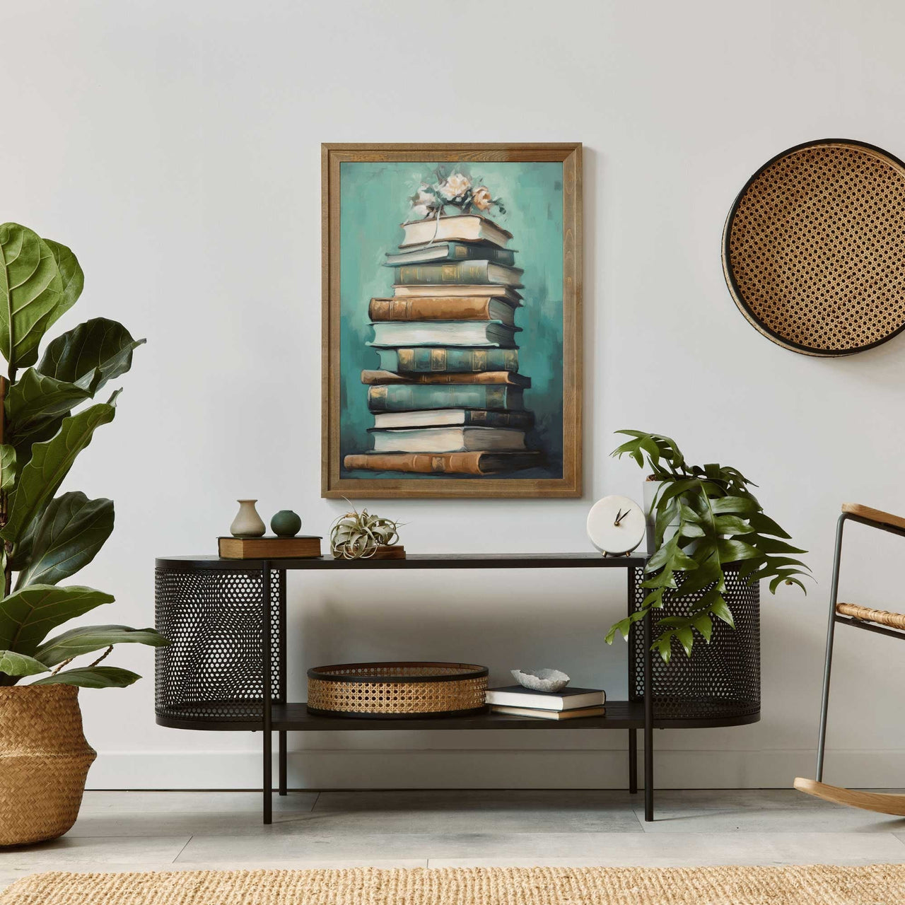 Books Stack Wall Art – Literary Reading Corner Print