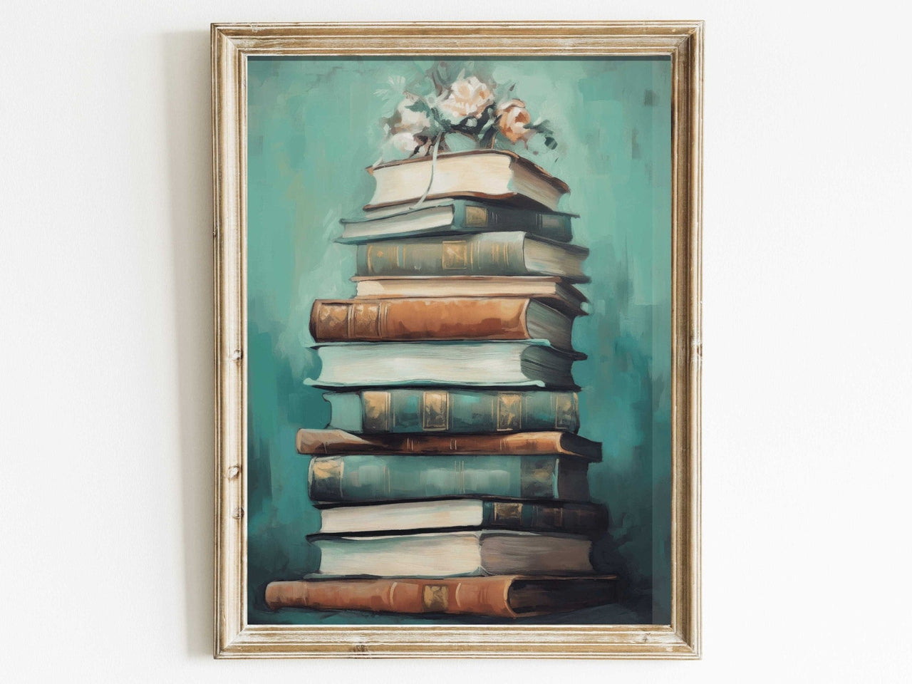 Books Stack Wall Art – Literary Reading Corner Print