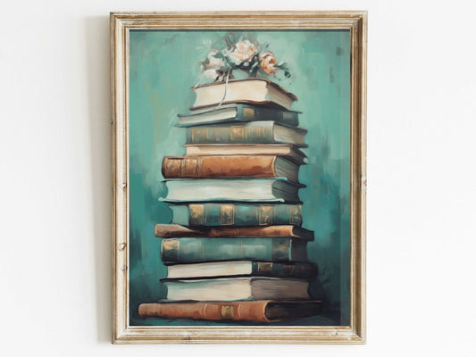 Books Stack Wall Art – Literary Reading Corner Print