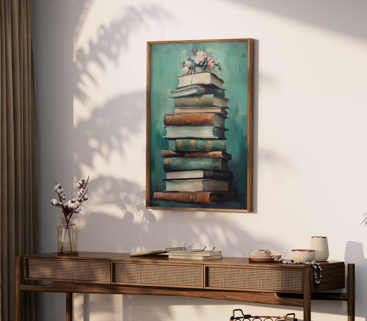 Books Stack Wall Art – Literary Reading Corner Print