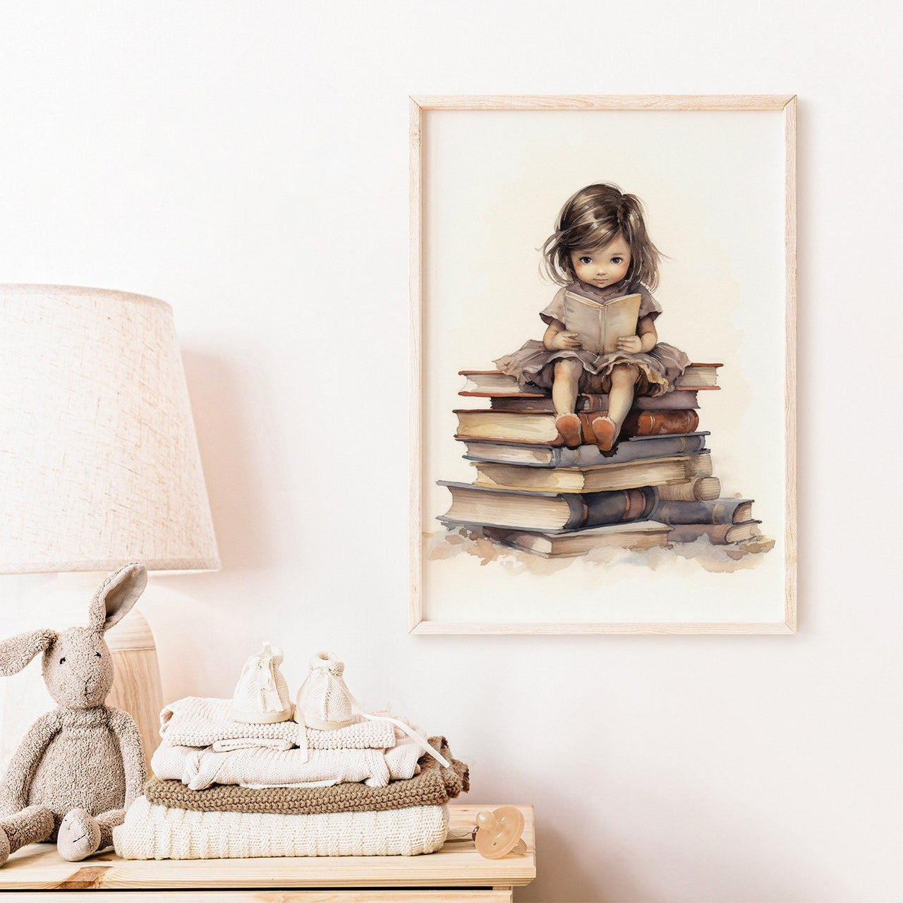 Little Girl Reading Wall Art – Vintage Kids Room Print