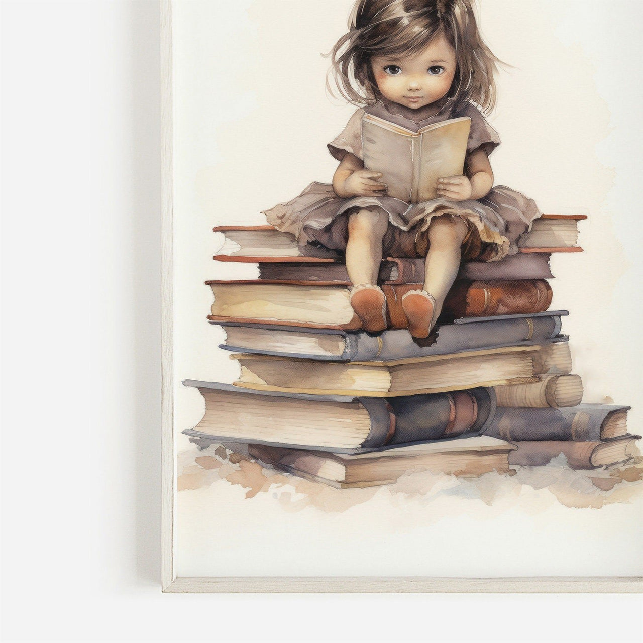 Little Girl Reading Wall Art – Vintage Kids Room Print
