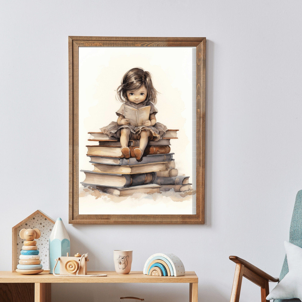 Little Girl Reading Wall Art – Vintage Kids Room Print