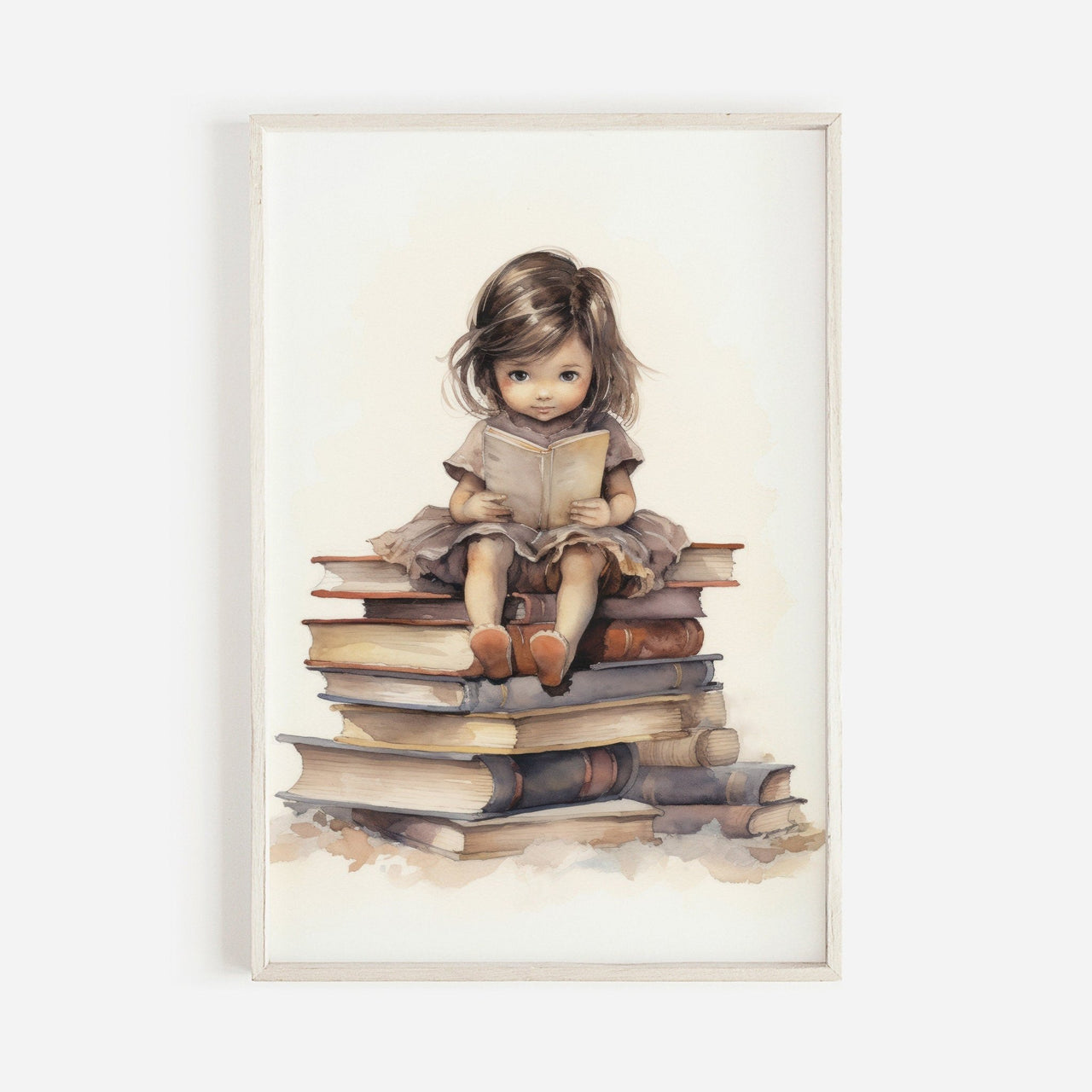 Little Girl Reading Wall Art – Vintage Kids Room Print