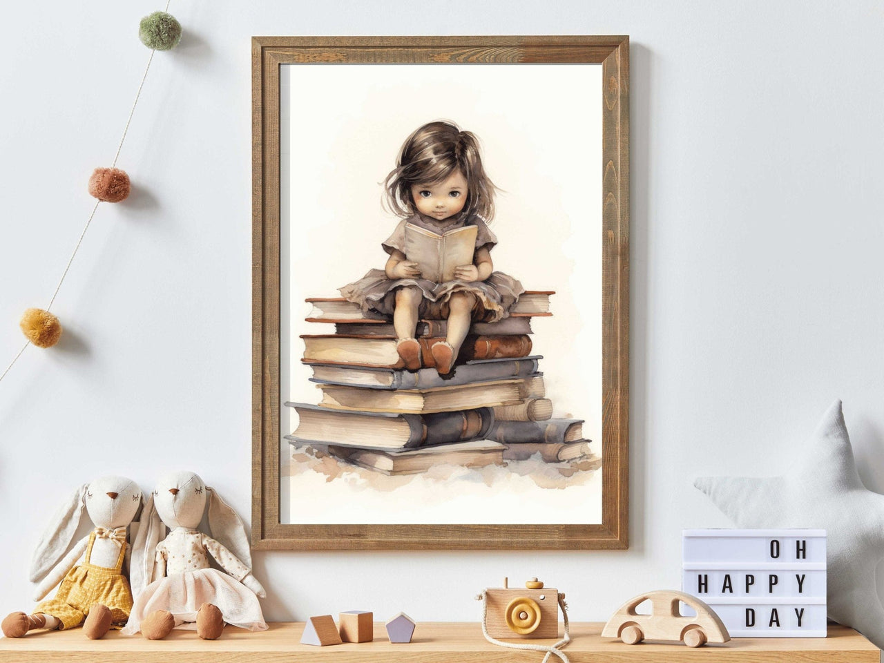 Little Girl Reading Wall Art – Vintage Kids Room Print