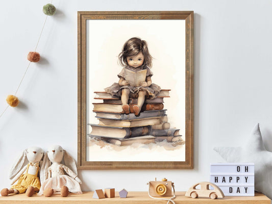 Books Wall Art for Girls, Vintage Learning Decor for Bedroom - WildfieldPrints