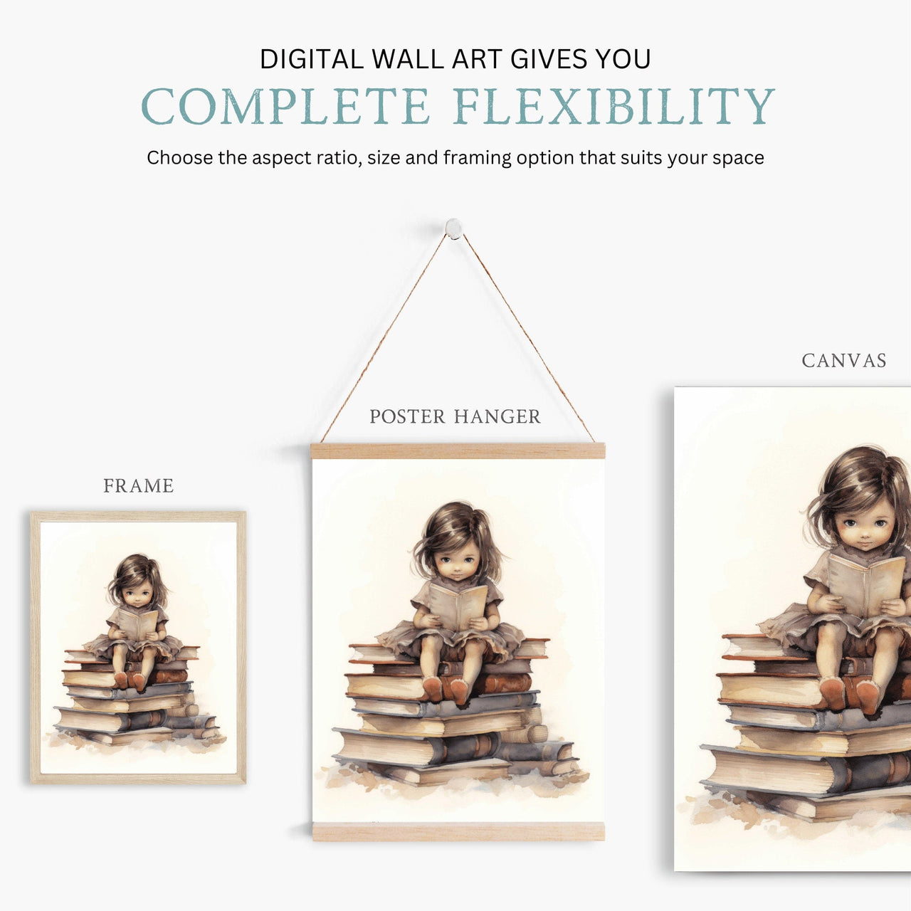 Little Girl Reading Wall Art – Vintage Kids Room Print
