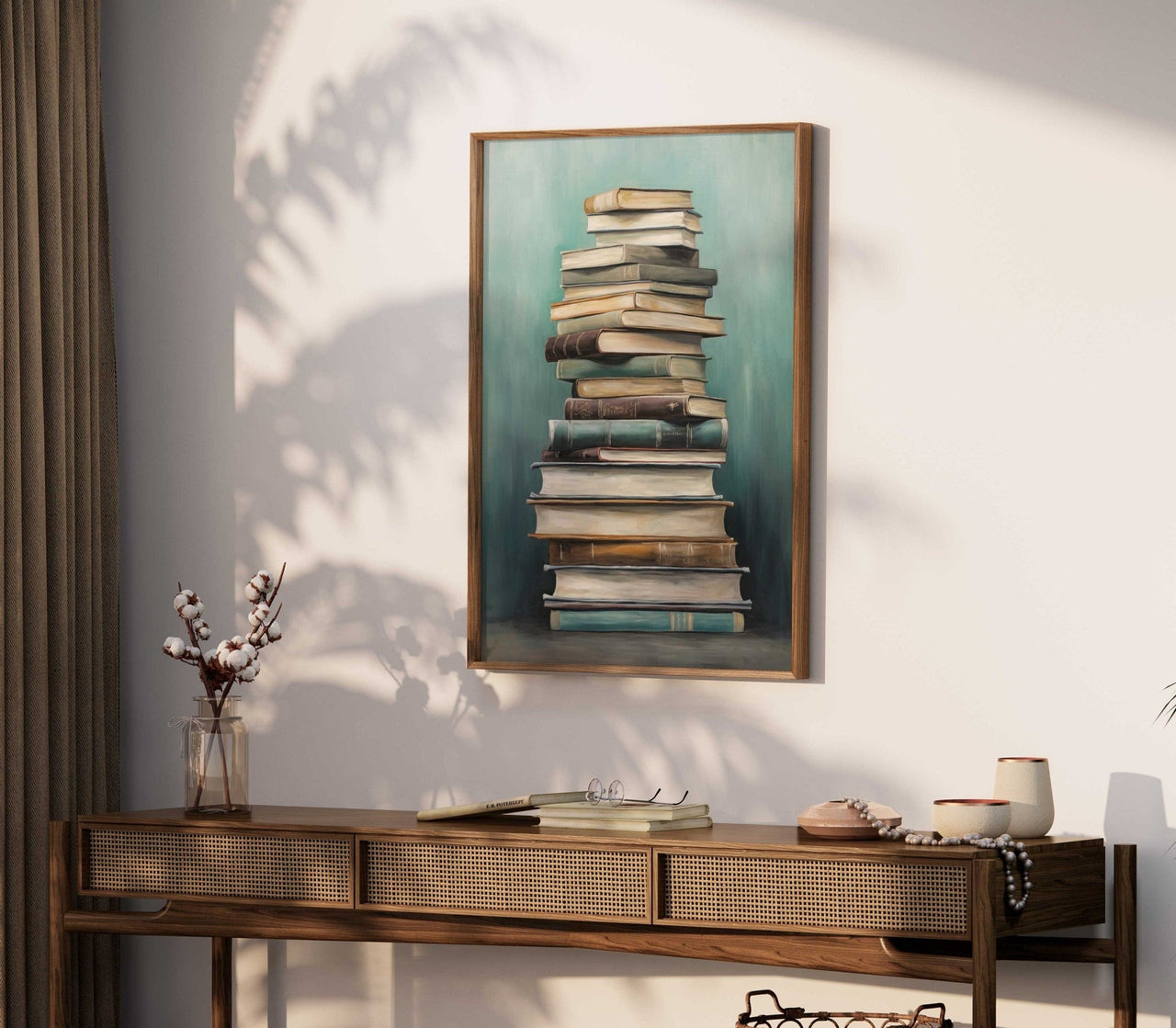 Stacked Books Wall Art – Literary Bedroom Print