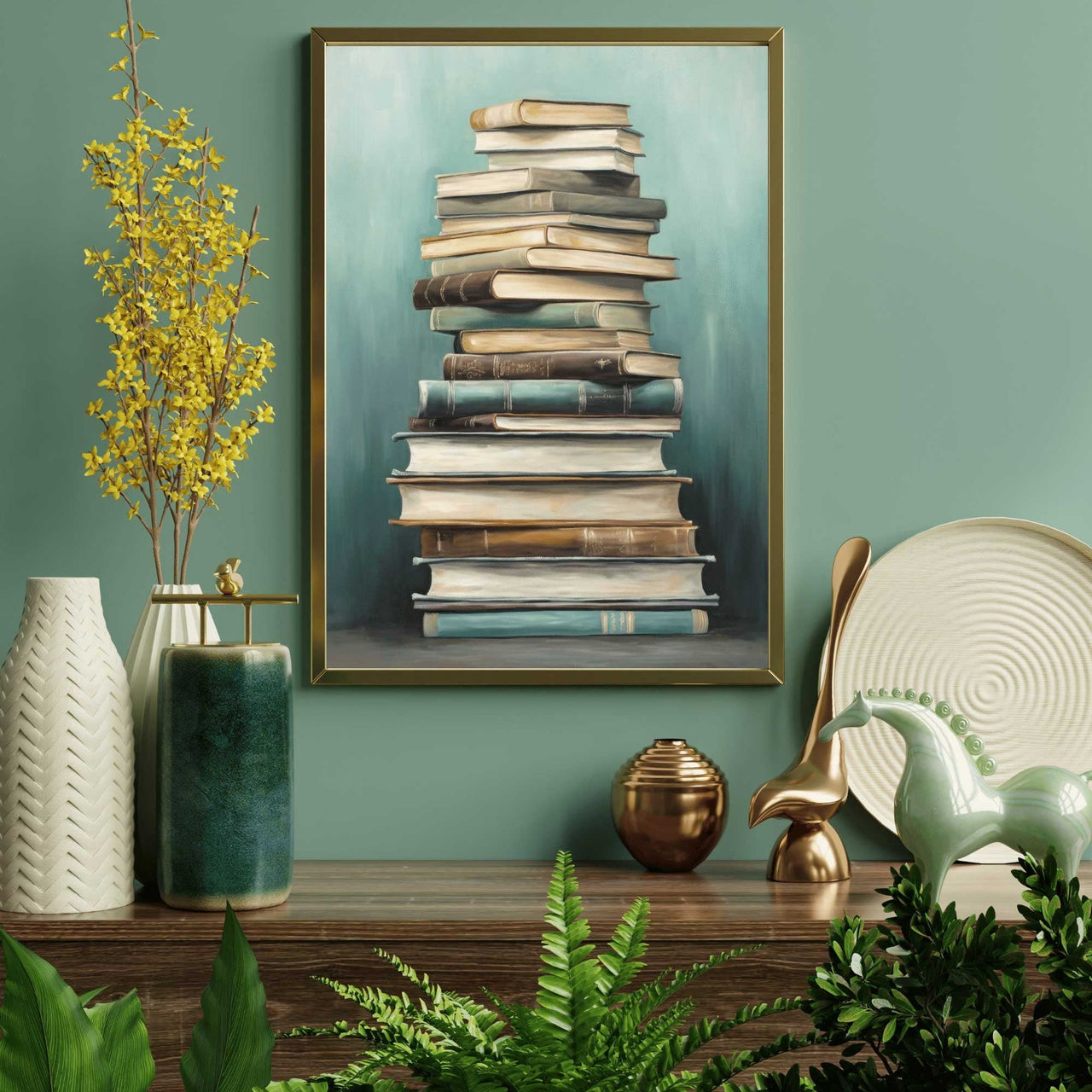 Stacked Books Wall Art – Literary Bedroom Print
