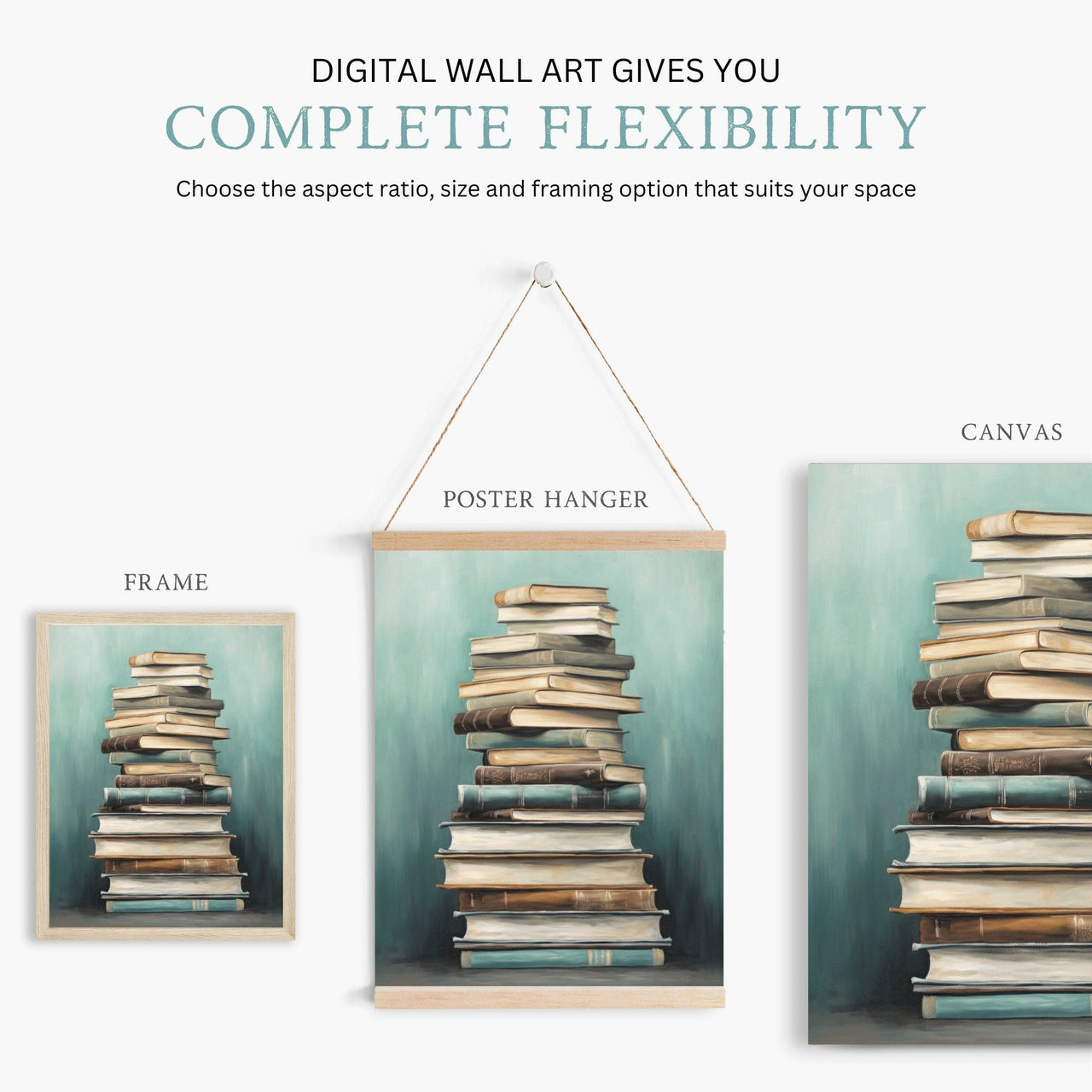 Stacked Books Wall Art – Literary Bedroom Print