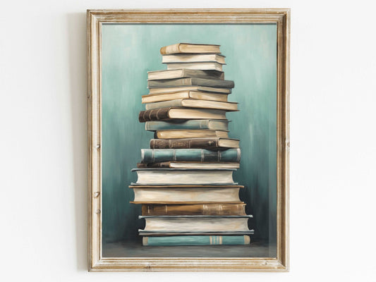 Stacked Books Wall Art – Literary Bedroom Print
