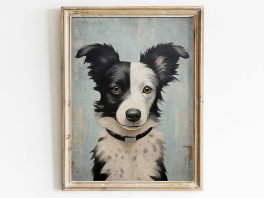Border Collie Art Print, Vintage Dog Portrait, Gift for Dog Lovers - WildfieldPrints