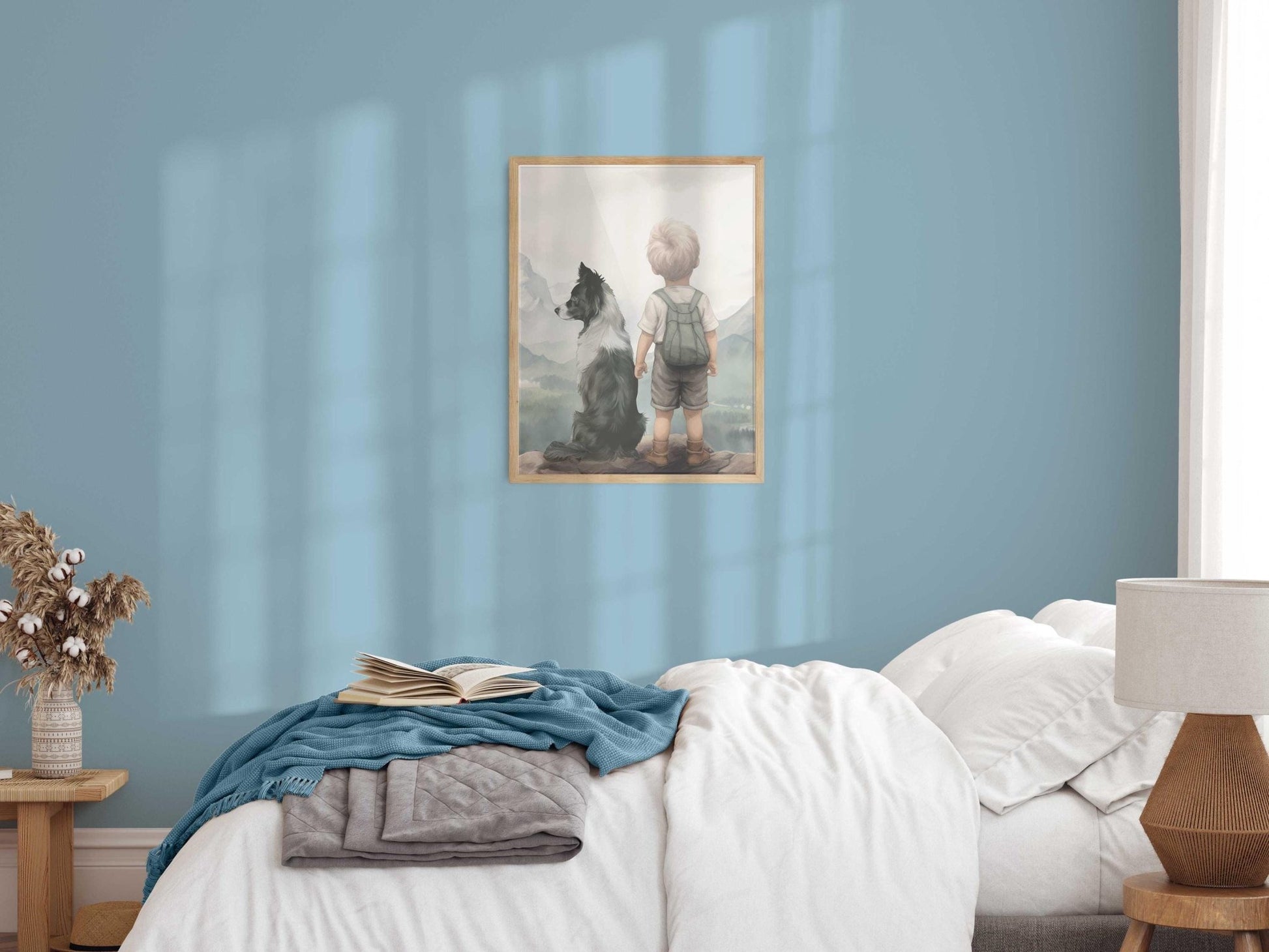Border Collie Nursery Decor, Boy & Dog Art, Whimsical Room Accent - WildfieldPrints