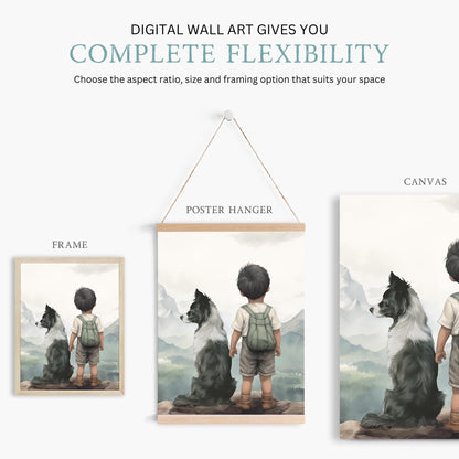 Border Collie Nursery Decor, Boy & Dog Artwork, Nursery Wall Art - WildfieldPrints
