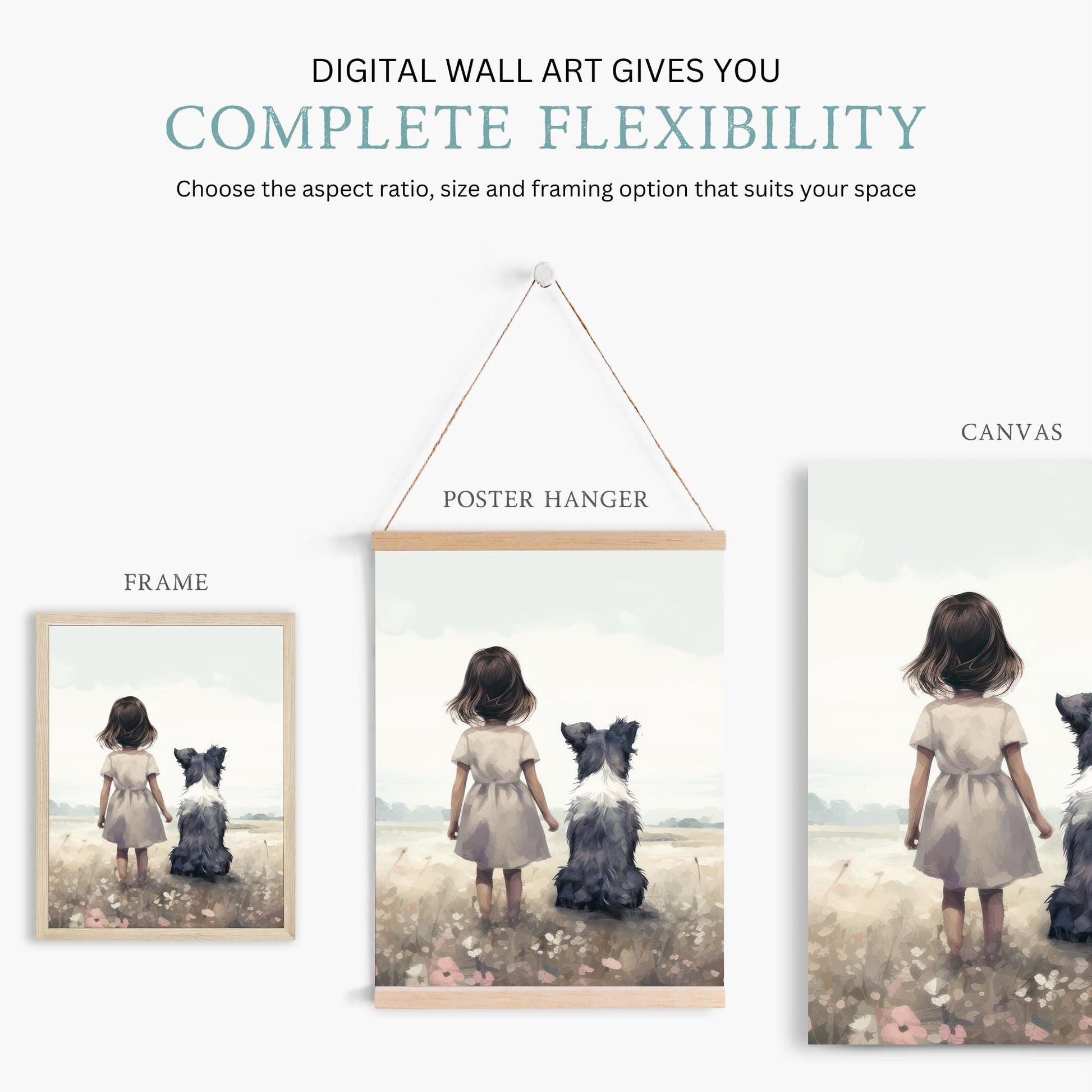 Border Collie Nursery Decor, Girl & Dog Wall Art, Girls Room Dog Print - WildfieldPrints