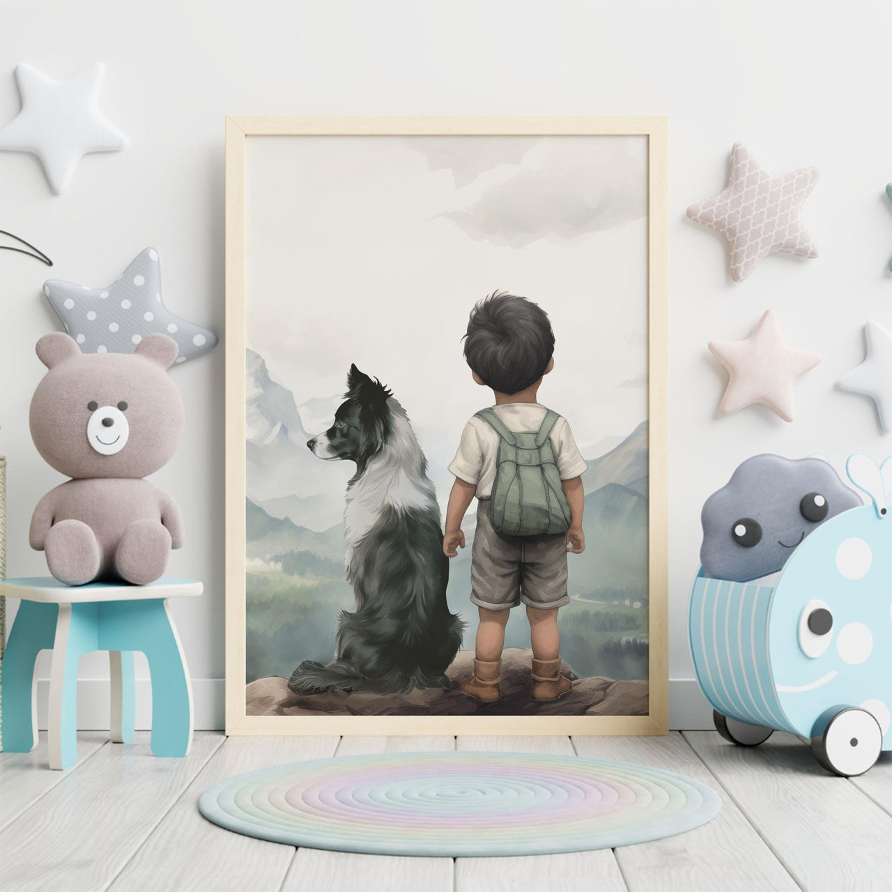 Border Collie Nursery Print – Animal Boys Room Wall Art