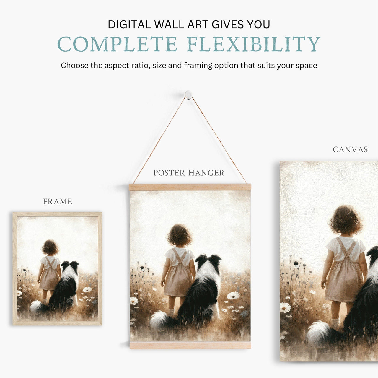 Border Collie Wall Art – Dog Nursery Print for Girls Room