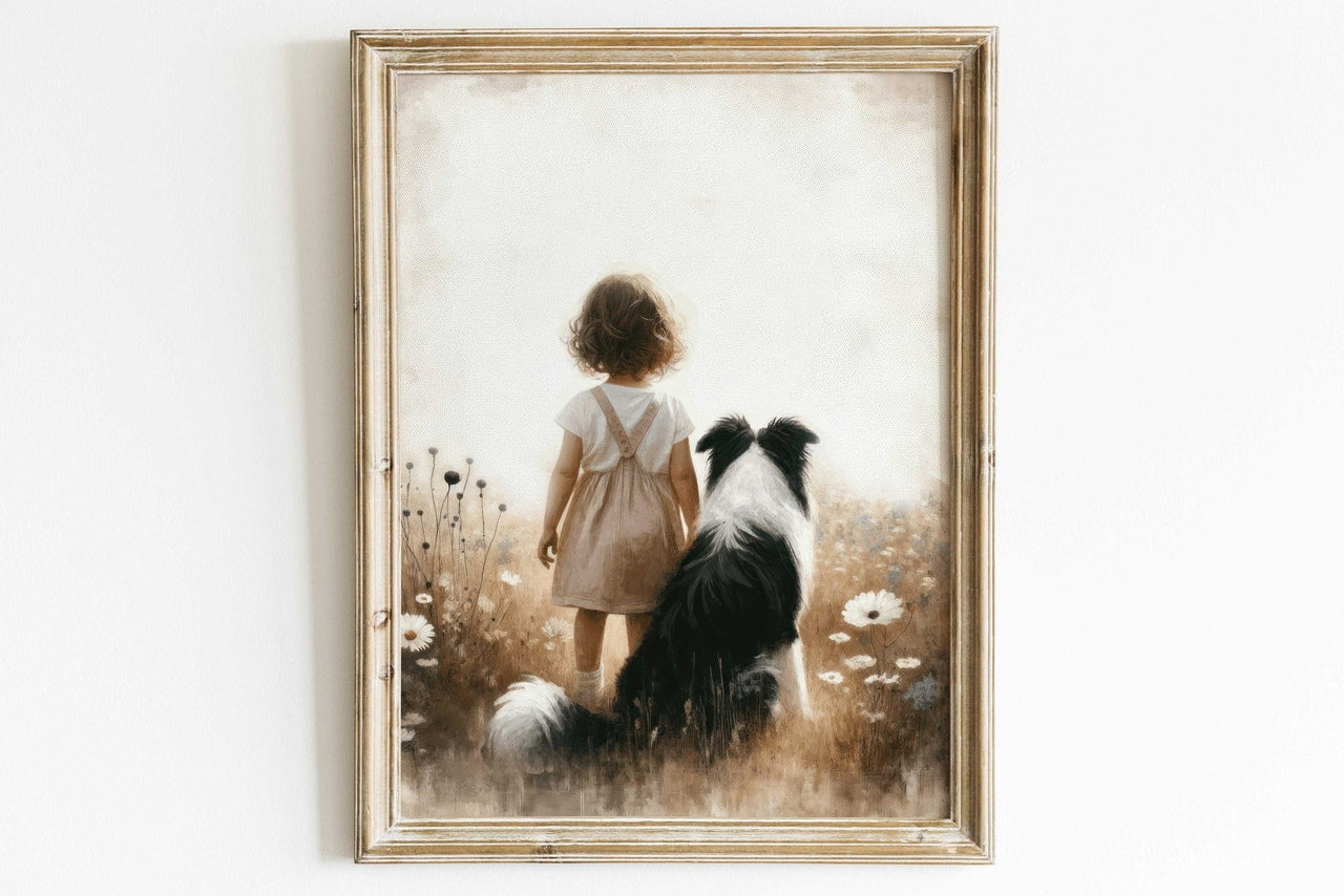 Border Collie Wall Art – Dog Nursery Print for Girls Room