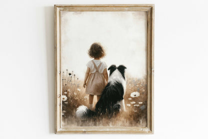 Border Collie Nursery Prints, Whimsical Dog Decor, Girls Room Art - WildfieldPrints