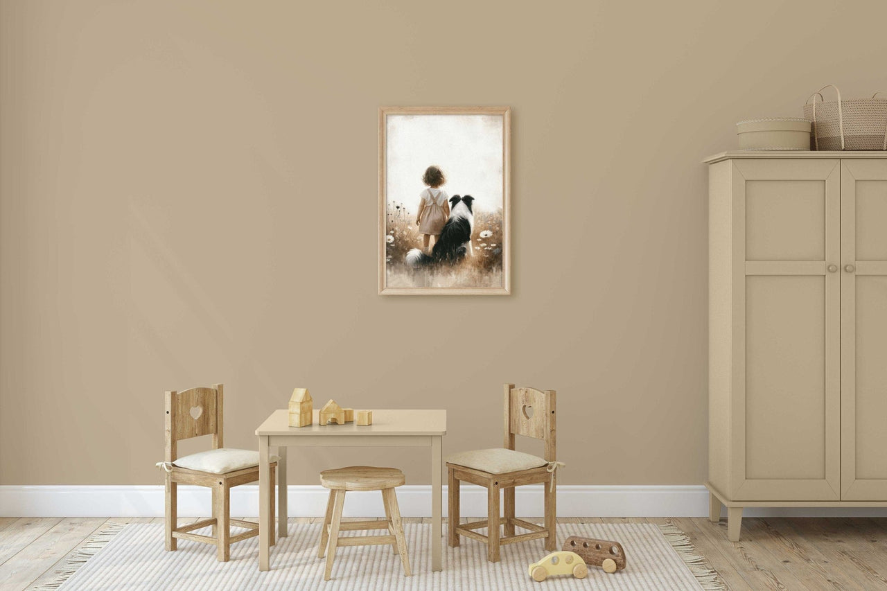 Border Collie Wall Art – Dog Nursery Print for Girls Room