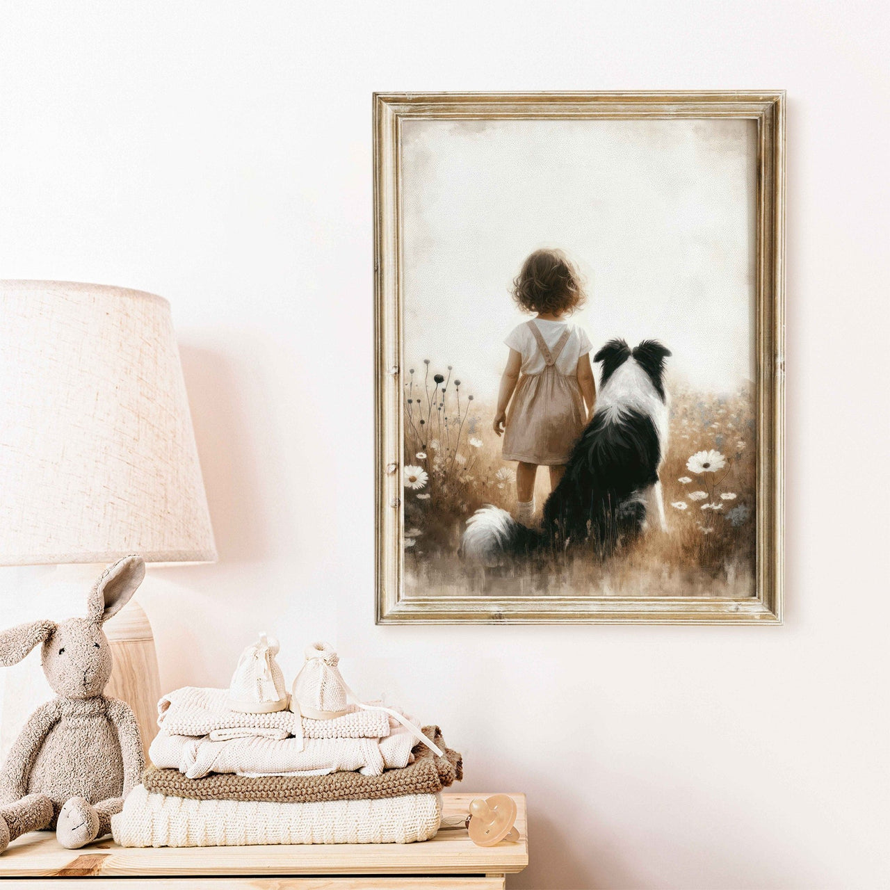 Border Collie Wall Art – Dog Nursery Print for Girls Room