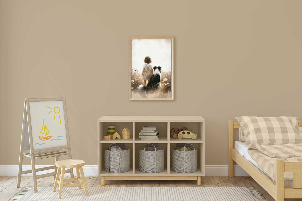 Border Collie Wall Art – Dog Nursery Print for Girls Room