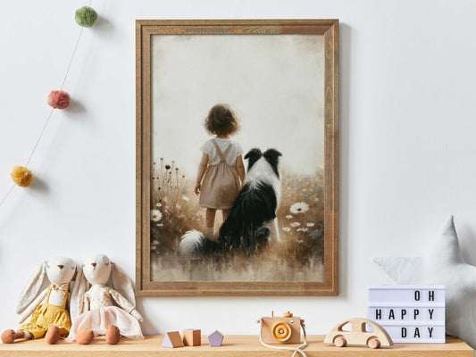 Border Collie Nursery Prints, Whimsical Dog Decor, Girls Room Art - WildfieldPrints