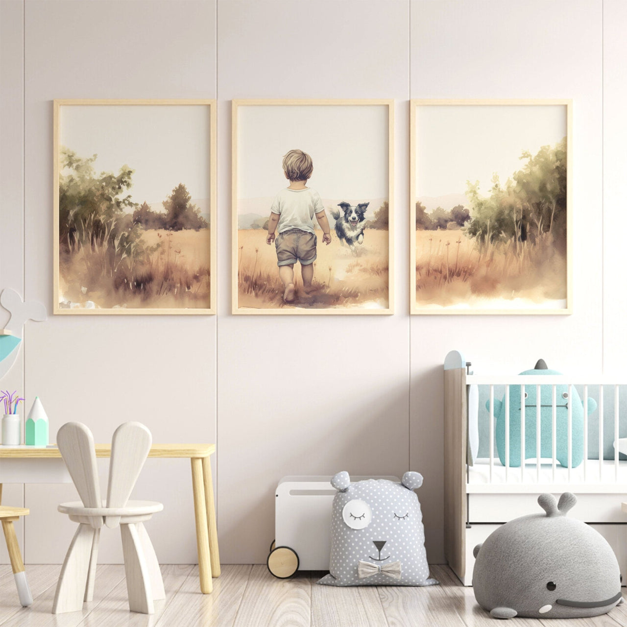 Border Collie Print – Dog Nursery Wall Art for Kids • Set of 3