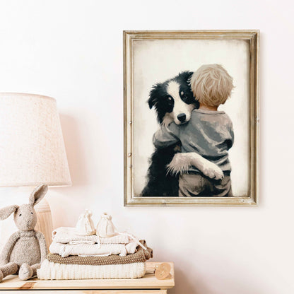 Border Collie Prints, Dog Nursery Decor, Boy & Puppy Wall Art - WildfieldPrints