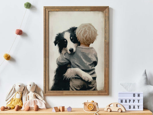 Border Collie Prints, Dog Nursery Decor, Boy & Puppy Wall Art - WildfieldPrints