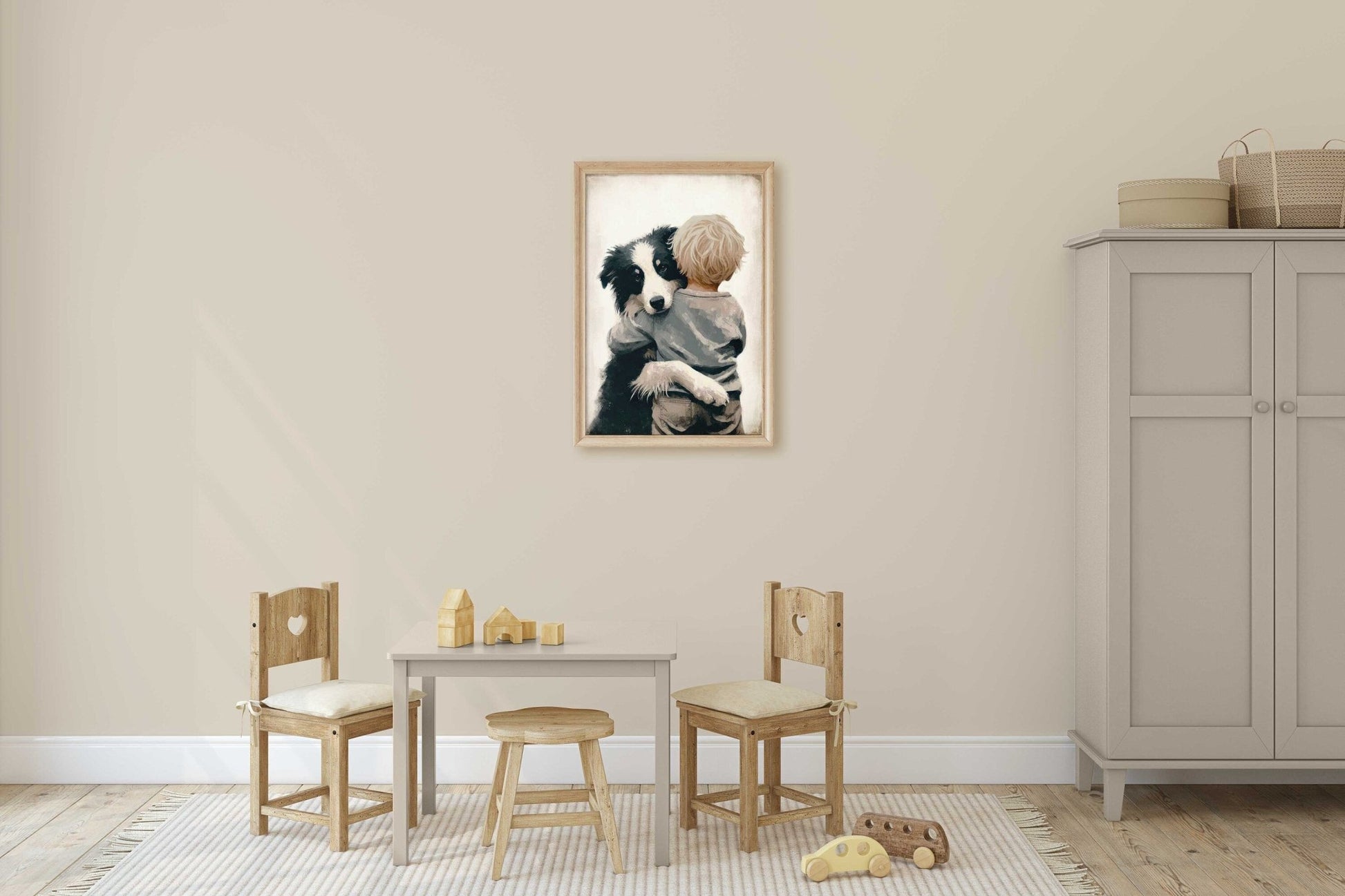 Border Collie Prints, Dog Nursery Decor, Boy & Puppy Wall Art - WildfieldPrints